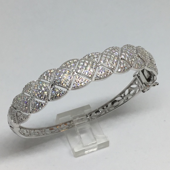 Sterling Silver CZ Crystal Hinged Bangle Bracelet - Picture 4 of 6